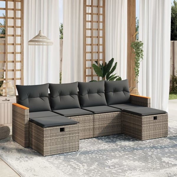 vidaXL sofasæt til haven 6 dele med hynder polyrattan grå