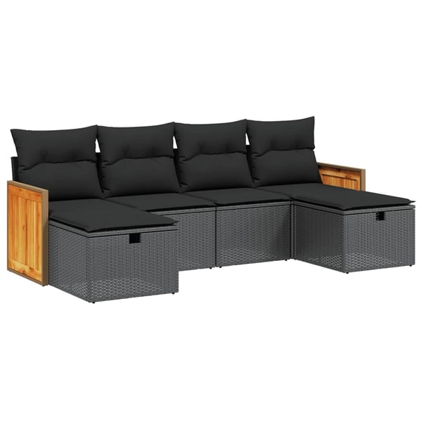 vidaXL sofasæt til haven 6 dele med hynder polyrattan sort
