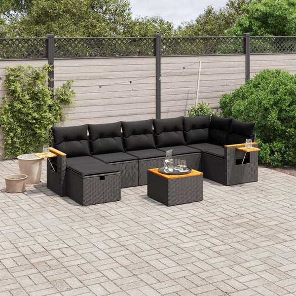 vidaXL sofasæt til haven 8 dele med hynder polyrattan sort