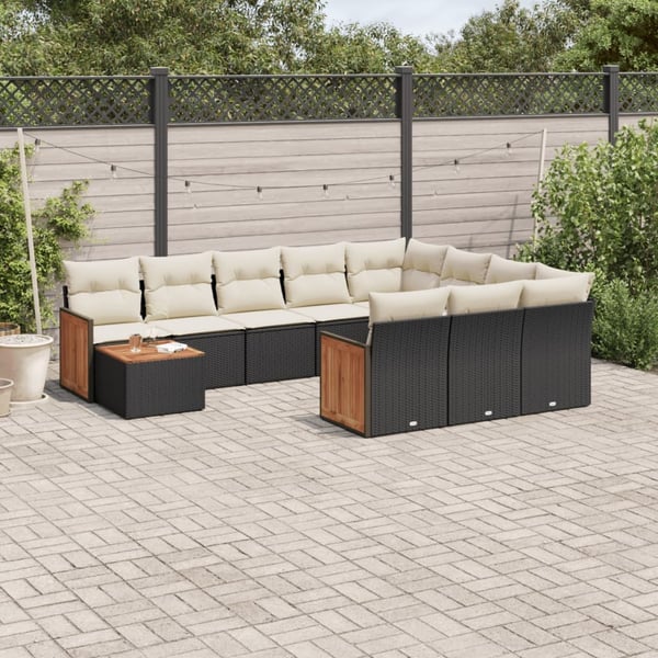 vidaXL sofasæt til haven 11 dele med hynder polyrattan sort