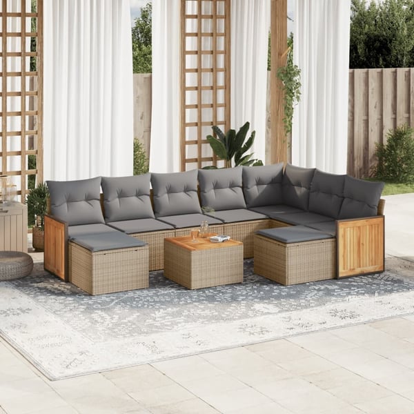 vidaXL Soffgrupp för trädgård med dynor 10 delar beige konstrotting