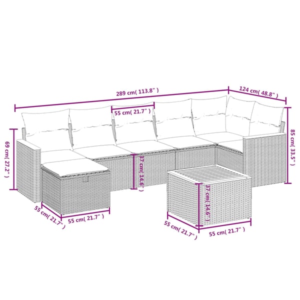 vidaXL sofasæt til haven 8 dele med hynder polyrattan beige