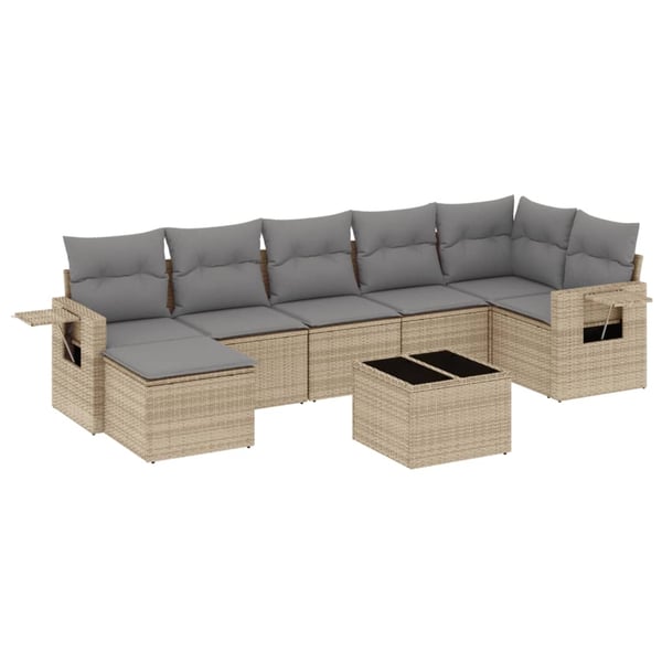 vidaXL sofasæt til haven 8 dele med hynder polyrattan beige