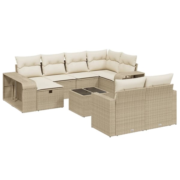 vidaXL sofasæt til haven 11 dele med hynder polyrattan beige