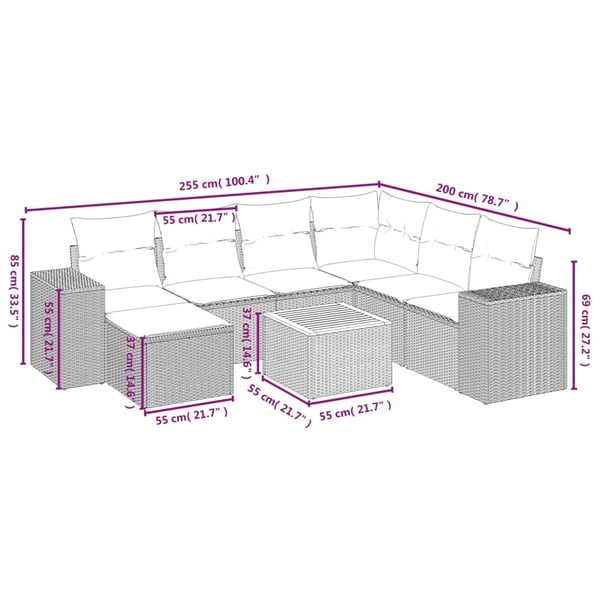vidaXL sofasæt til haven 8 dele med hynder polyrattan beige