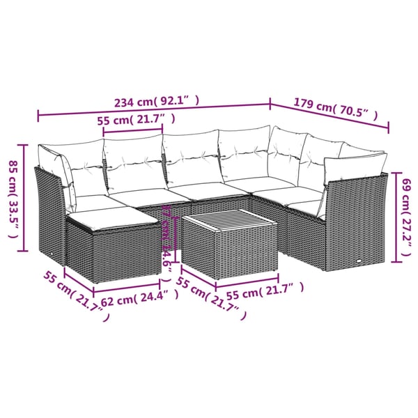 vidaXL sofasæt til haven 8 dele med hynder polyrattan sort