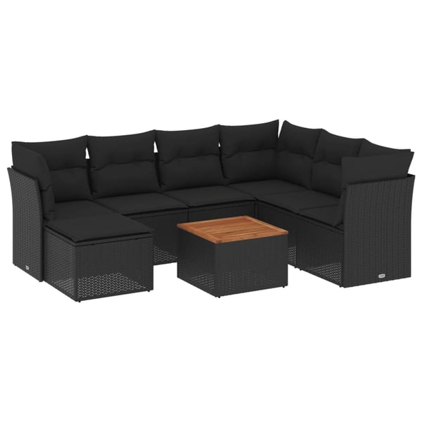 vidaXL sofasæt til haven 8 dele med hynder polyrattan sort