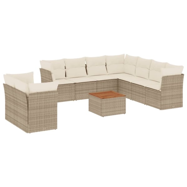 vidaXL sofasæt til haven 11 dele med hynder polyrattan beige