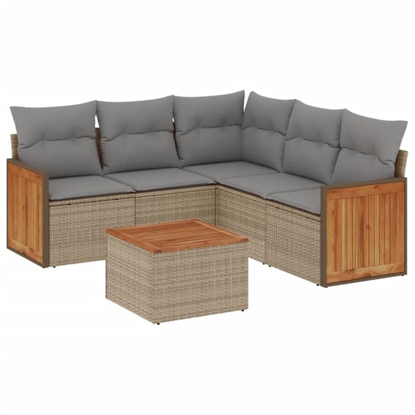 vidaXL sofasæt til haven 6 dele med hynder polyrattan beige