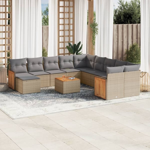 vidaXL sofasæt til haven 12 dele med hynder polyrattan beige