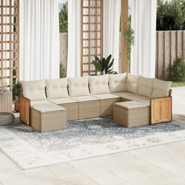 vidaXL sofasæt til haven 9 dele med hynder polyrattan beige
