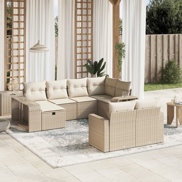 vidaXL sofasæt til haven 10 dele med hynder polyrattan beige