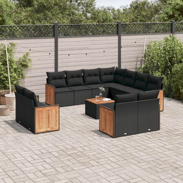 vidaXL sofasæt til haven 12 dele med hynder polyrattan sort