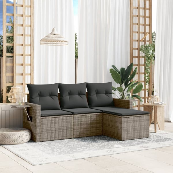 vidaXL sofasæt til haven 4 dele med hynder polyrattan grå