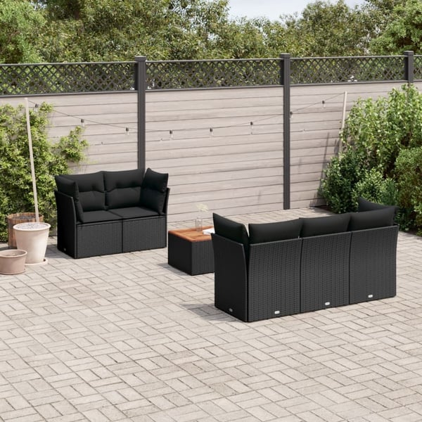 vidaXL Loungegrupp med dynor 6 delar svart konstrotting