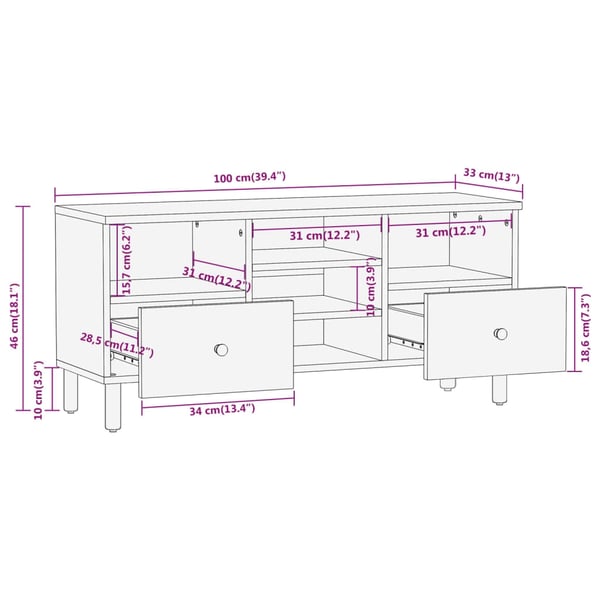 vidaXL TV-benk 100x33x46 cm heltre mango