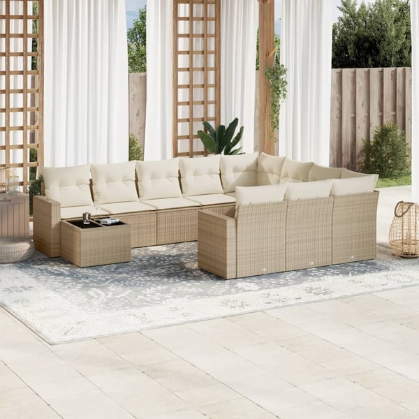 vidaXL sofasæt til haven 11 dele med hynder polyrattan beige