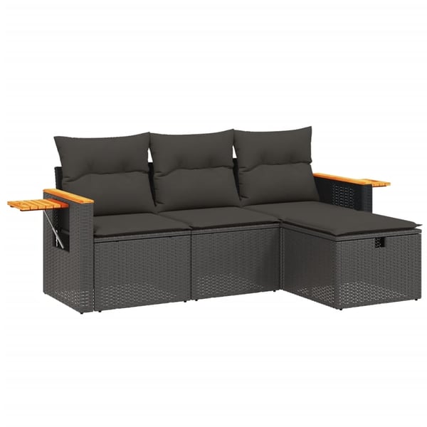 vidaXL sofasæt til haven 4 dele med hynder polyrattan sort