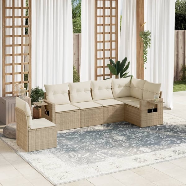 vidaXL sofasæt til haven 6 dele med hynder polyrattan beige