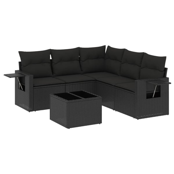 vidaXL sofasæt til haven 6 dele med hynder polyrattan sort