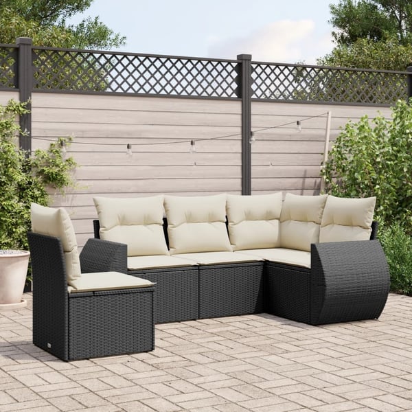 vidaXL Loungegrupp för trädgården med dynor 5 delar svart konstrotting