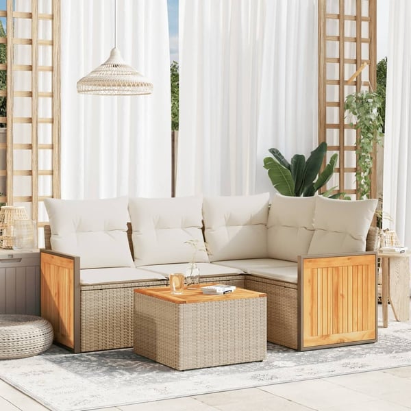 vidaXL sofasæt til haven 5 dele med hynder polyrattan beige