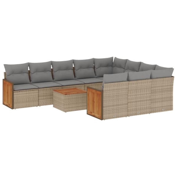 vidaXL sofasæt til haven 11 dele med hynder polyrattan beige