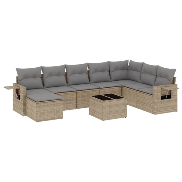 vidaXL sofasæt til haven 9 dele med hynder polyrattan beige