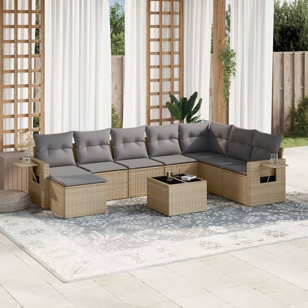 vidaXL sofasæt til haven 9 dele med hynder polyrattan beige