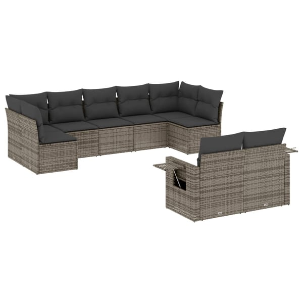 vidaXL sofasæt til haven 9 dele med hynder polyrattan grå