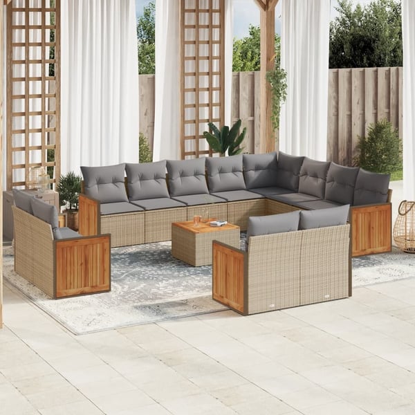 vidaXL sofasæt til haven 13 dele med hynder polyrattan beige