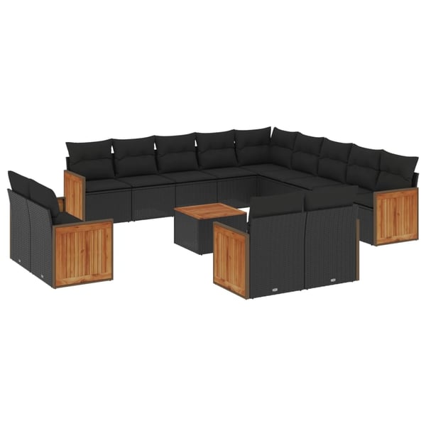 vidaXL sofasæt til haven 14 dele med hynder polyrattan sort