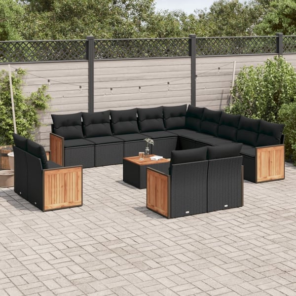 vidaXL sofasæt til haven 14 dele med hynder polyrattan sort