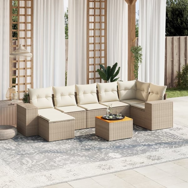 vidaXL sofasæt til haven 8 dele med hynder polyrattan beige