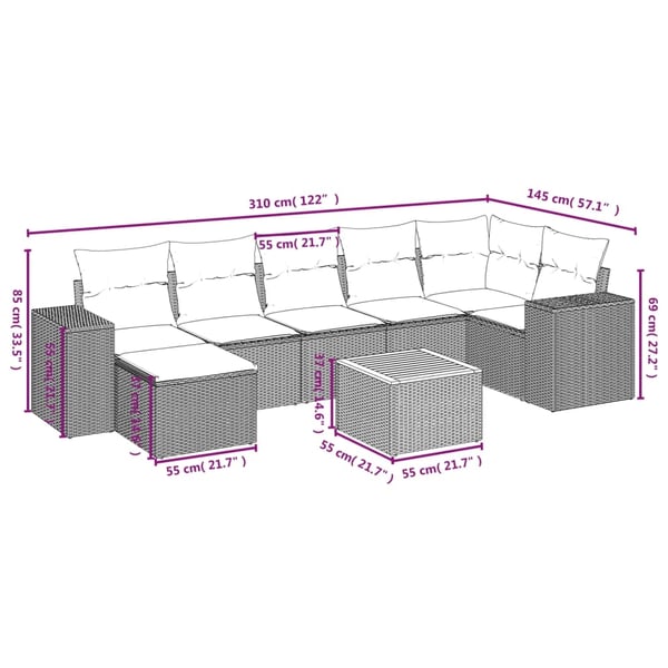 vidaXL sofasæt til haven 8 dele med hynder polyrattan beige