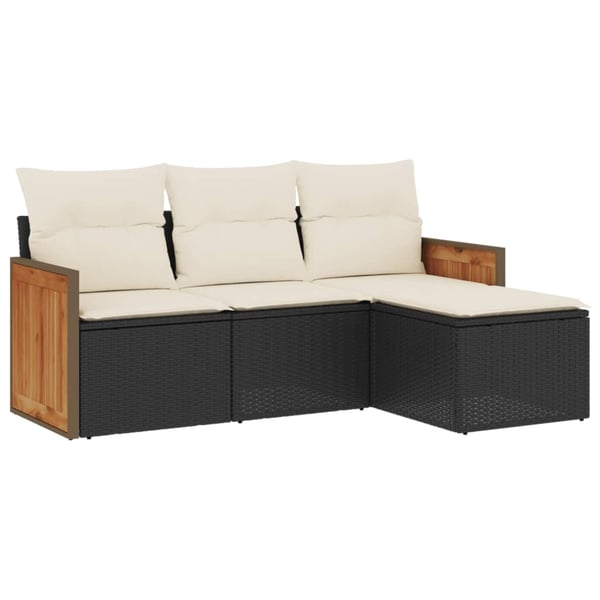 vidaXL sofasæt til haven 4 dele med hynder polyrattan sort