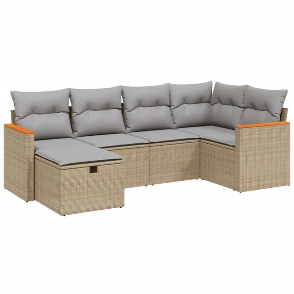 vidaXL havesofasæt 6 dele med hynder polyrattan beige