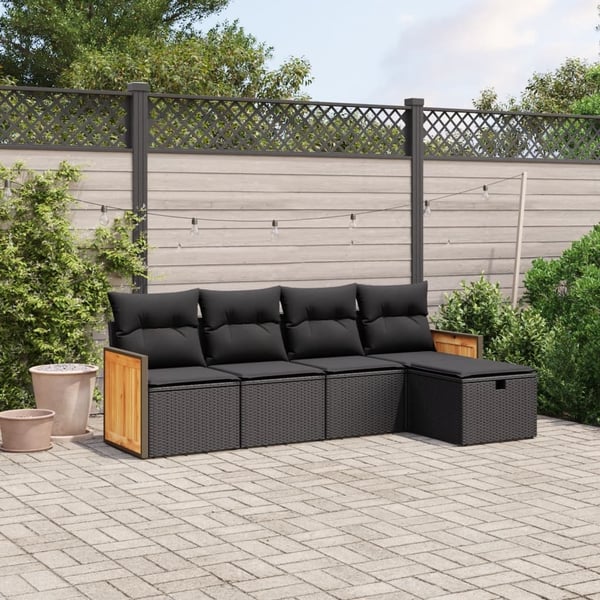 vidaXL sofasæt til haven 5 dele med hynder polyrattan sort
