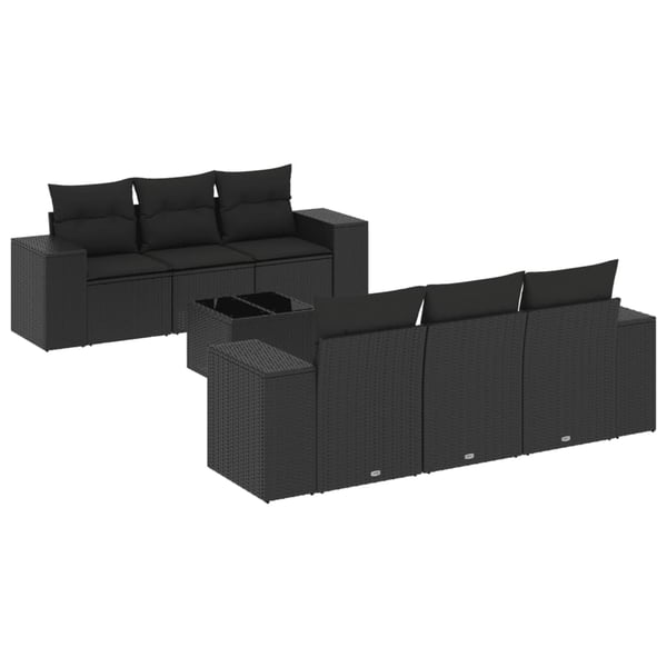 vidaXL sofasæt til haven 7 dele med hynder polyrattan sort