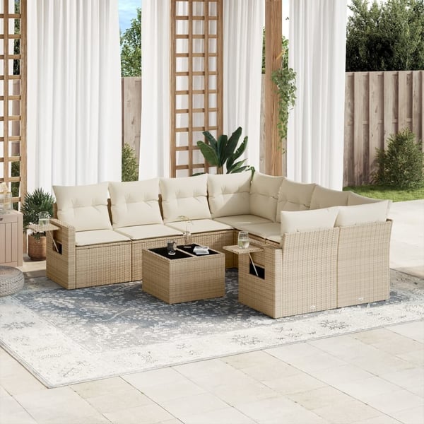 vidaXL sofasæt til haven 9 dele med hynder polyrattan beige