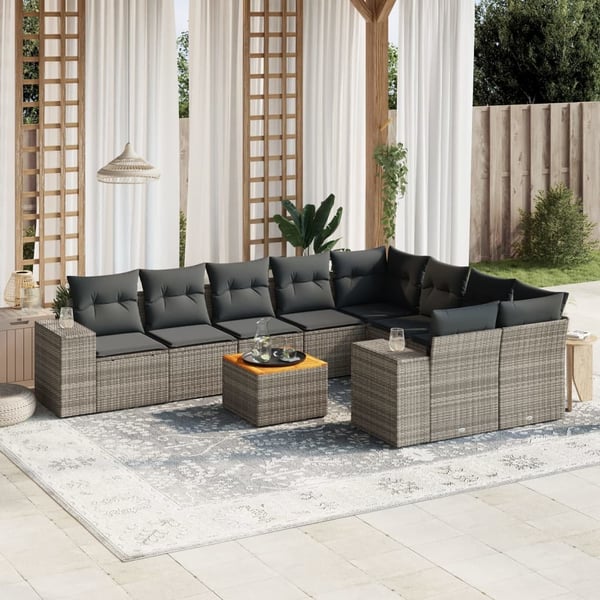 vidaXL sofasæt til haven 10 dele med hynder polyrattan grå