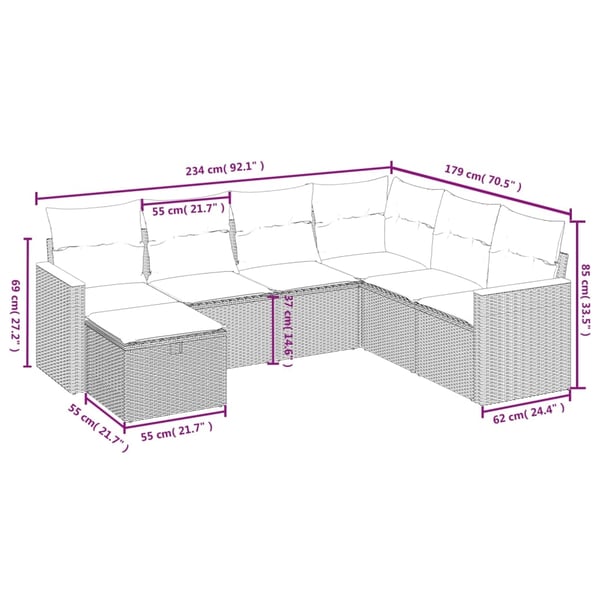 vidaXL sofasæt til haven 7 dele med hynder polyrattan beige
