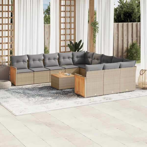 vidaXL sofasæt til haven 12 dele med hynder polyrattan beige