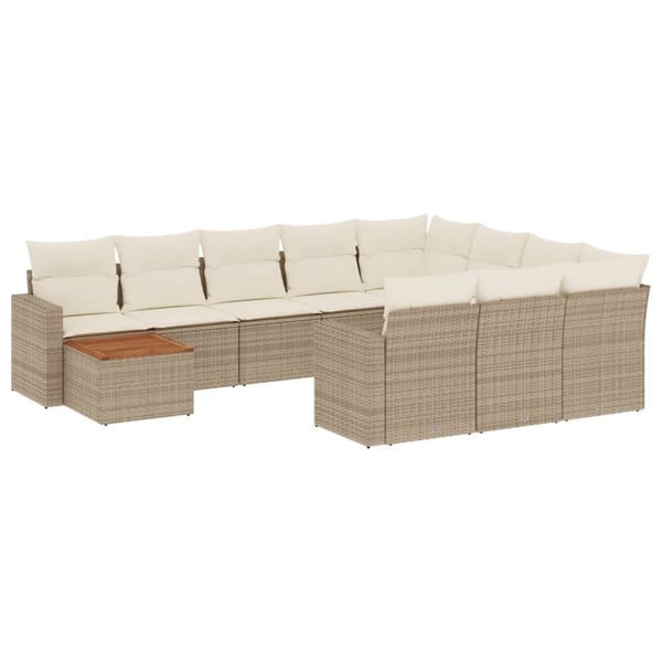 vidaXL sofasæt til haven 11 dele med hynder polyrattan beige