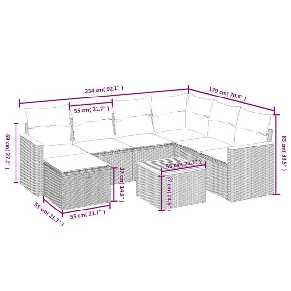 vidaXL havesofasæt 8 dele med hynder polyrattan beige
