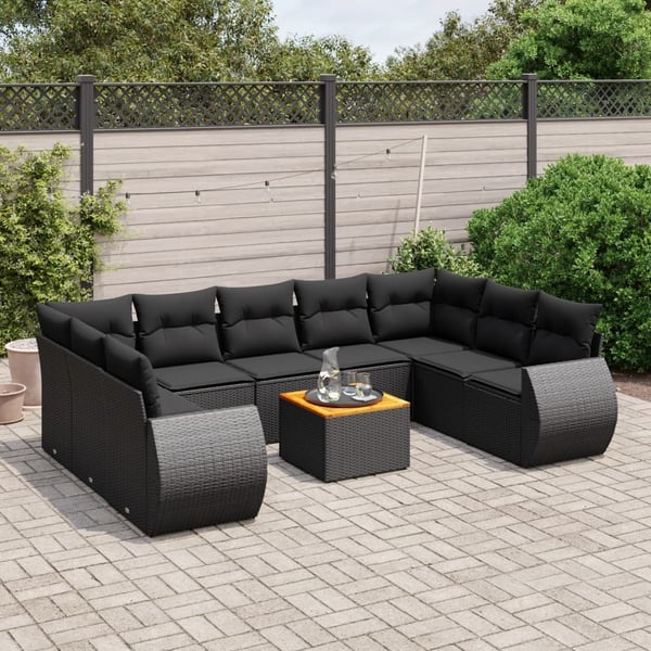 vidaXL sofasæt til haven 10 dele med hynder polyrattan sort