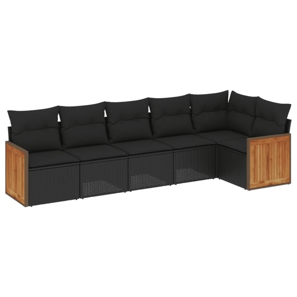 vidaXL sofasæt til haven 6 dele med hynder polyrattan sort