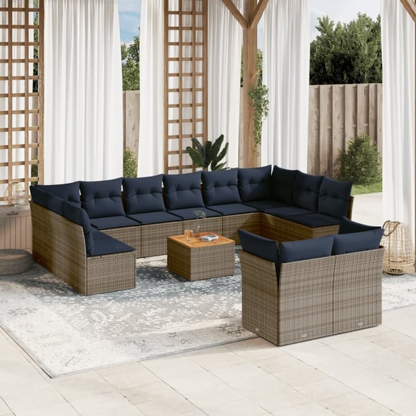 vidaXL sofasæt til haven 13 dele med hynder polyrattan grå