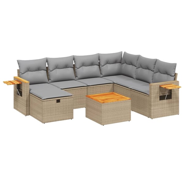vidaXL havesofasæt 8 dele med hynder polyrattan beige