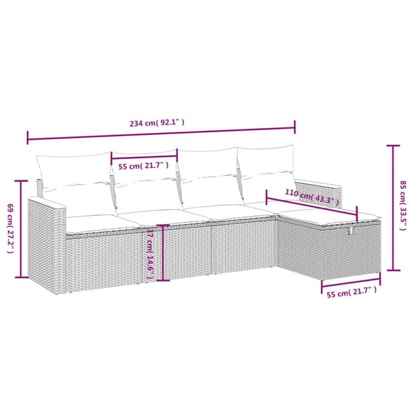 vidaXL sofasæt til haven 5 dele med hynder polyrattan beige